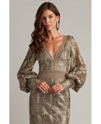 Aponi Tiered Sequin Embroidered Gown