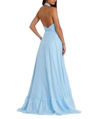 High Neck Tiered Chiffon Halter Gown