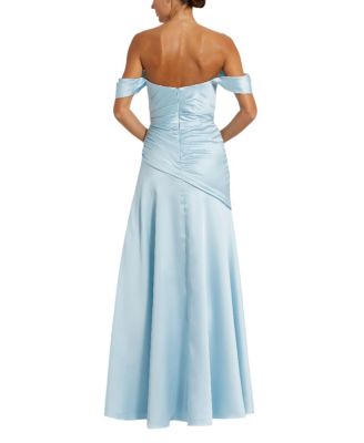 Hard Satin Off the Shoulder Crossover Gown