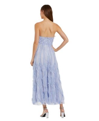 Solid Mesh Dotted Ruffle Strapless Dress