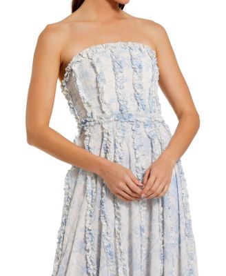 Floral Cotton Ruffle Strapless Gown