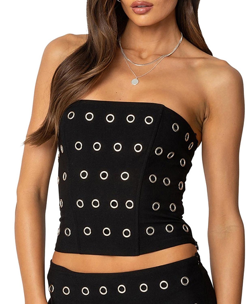 Edikted Arlette Grommet Strapless Corset Top In Black