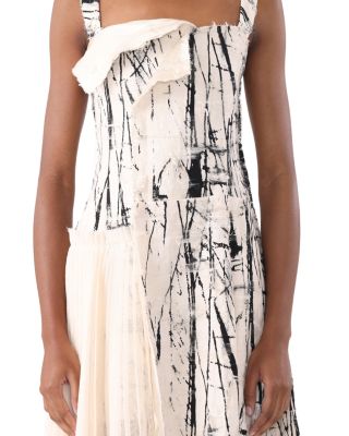 Brushstroke Fray Jacquard Asymmetric Dress