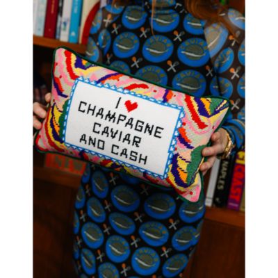 Champagne, Caviar and Cash Needlepoint Decorative Pillow