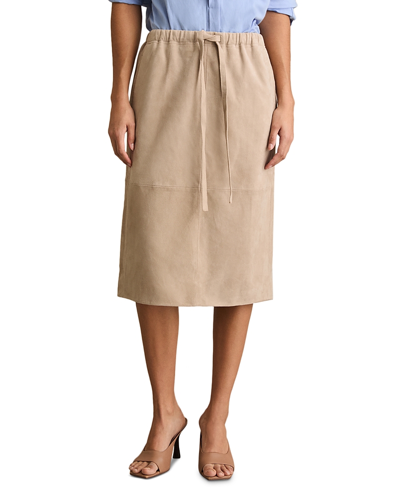 Reiss Meagan Drawstring Leather Skirt In Neutral