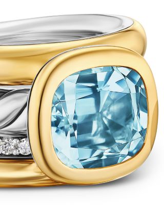 DY Mercer&reg; Four Row Stone Ring in Sterling Silver with 18K Yellow Gold, Gemstone and Diamonds, 14mm