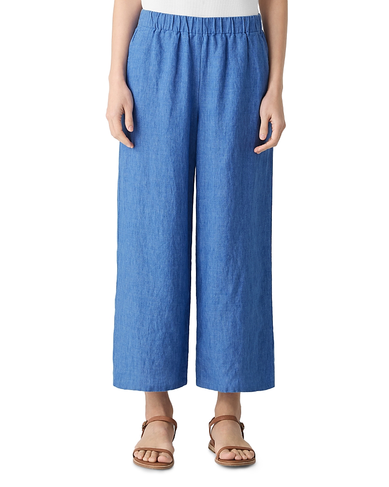 Eileen Fisher Wide Leg Organic Linen Cropped Pants In Ultamarine