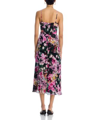 Ray Pleated Floral Chiffon Midi Dress
