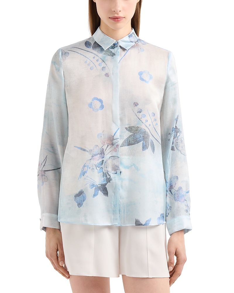EMPORIO ARMANI SHINY BALTIK FLORAL PRINT BUTTON UP SHIRT