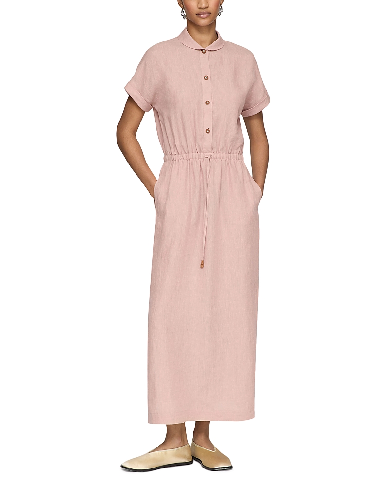 Lafayette 148 Organic Linen Claudine Collar Drawstring Dress In Pastel Pink
