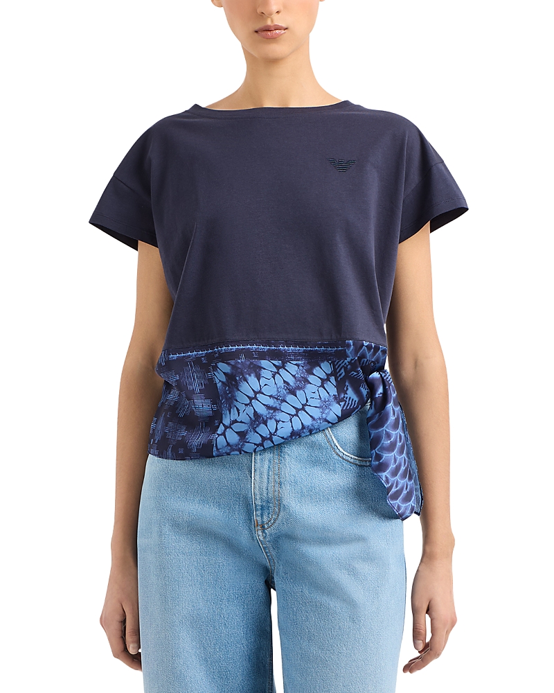 Shop Emporio Armani Tie Waist Medium Weight Cotton Jersey T Shirt In Dark Blue