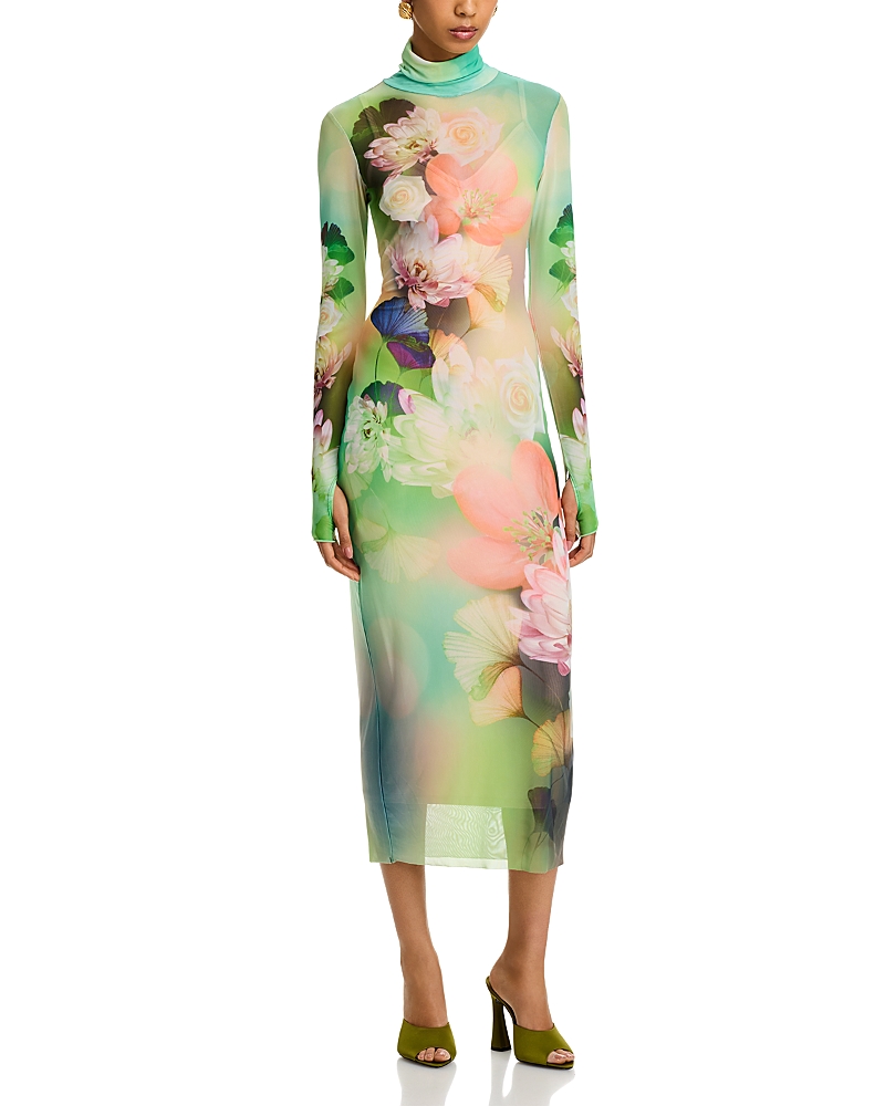 AFRM SHAILENE FLORAL TURTLENECK MIDI DRESS