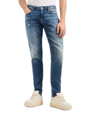 Emporio Armani - Slim Fit Washed Jeans in Medium Blue