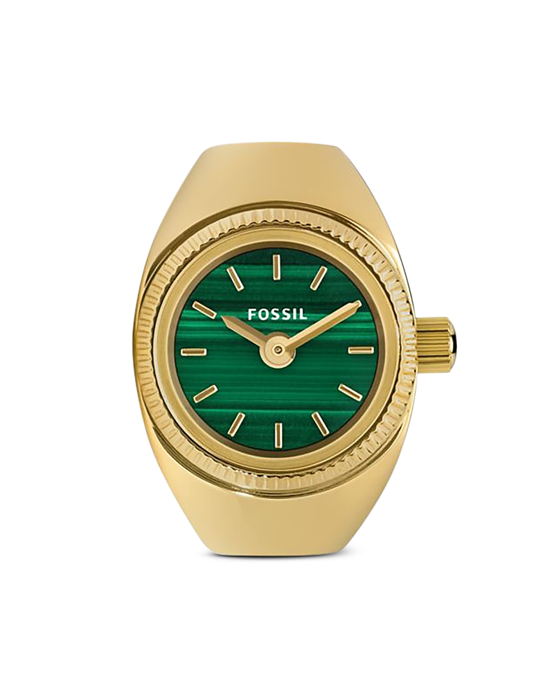 Fossil Women's Two-hand Gold-tone Stainless Steel Ring Watch, 15mm In Green/gold