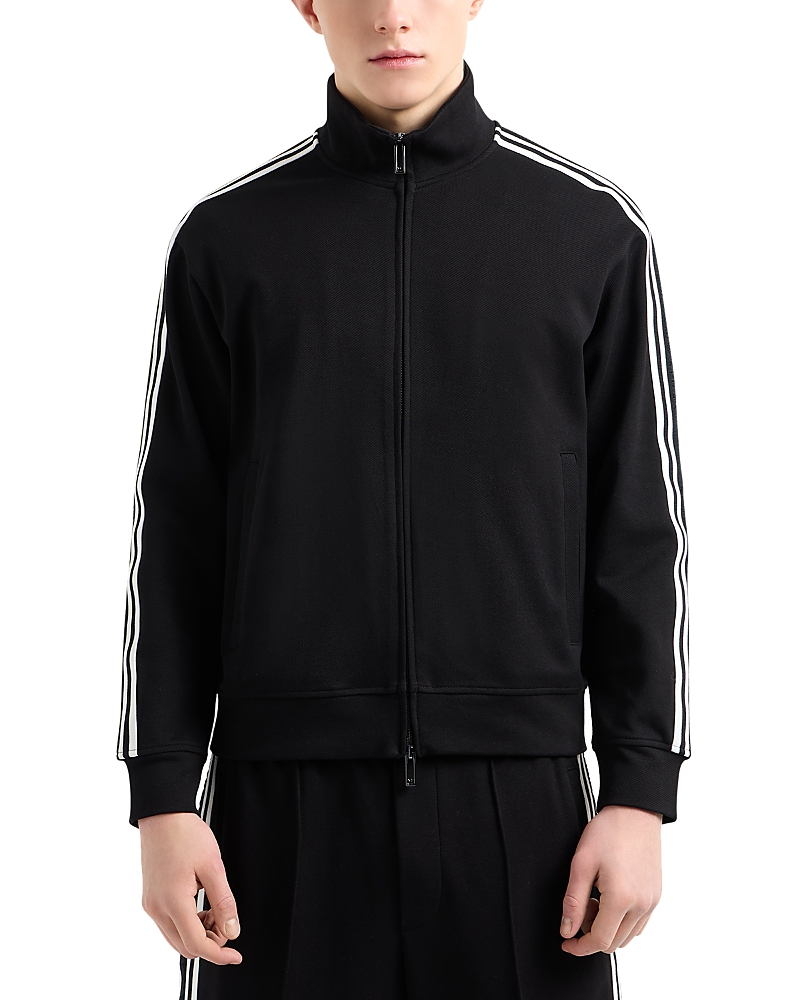 Emporio Armani Zippered High Collar Sweatshirt With Stripe Detailing In Black Beauty