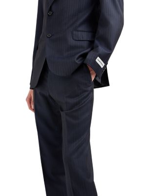 M Line Slim Fit Single Breasted Notch Lapel Suit in Herringbone Stripe Wool