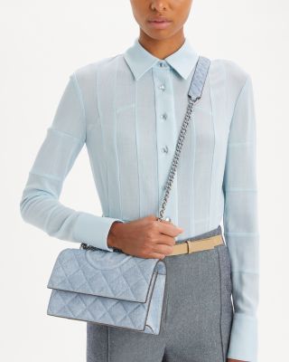 Fleming Denim Print Suede Small Convertible Shoulder Bag