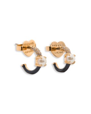 kate spade new york - Imitation Pearl, Pav&eacute; & Enamel Huggie Hoop Earrings