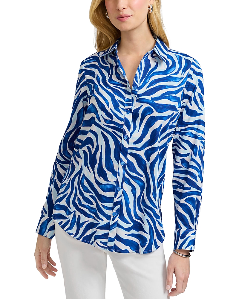Foxcroft Zoey Cotton Button-up Shirt In Blue/white