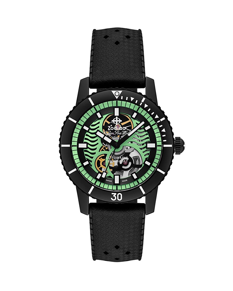 Zodiac Compression Diver Skeleton Rubber Strap Watch, 40mm In Green/black