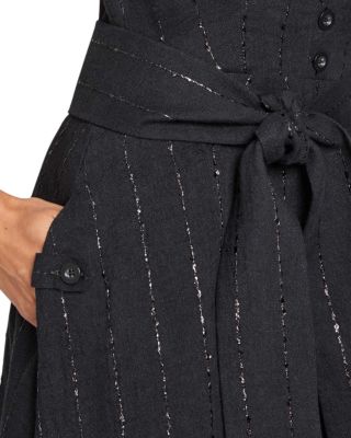 NIA Sleeveless Midi Dress with Asymmetric Hemline and Button Details in Metallic Striped Linen