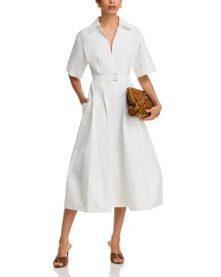 Deanna Short Sleeve Belted Poplin Midi Dress