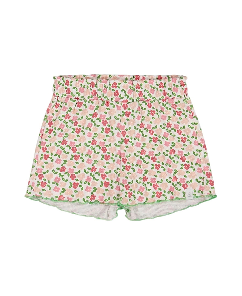Deux Par Deux Girls' Printed Ribbed Short Small Flowers Background - Little Kid In Red