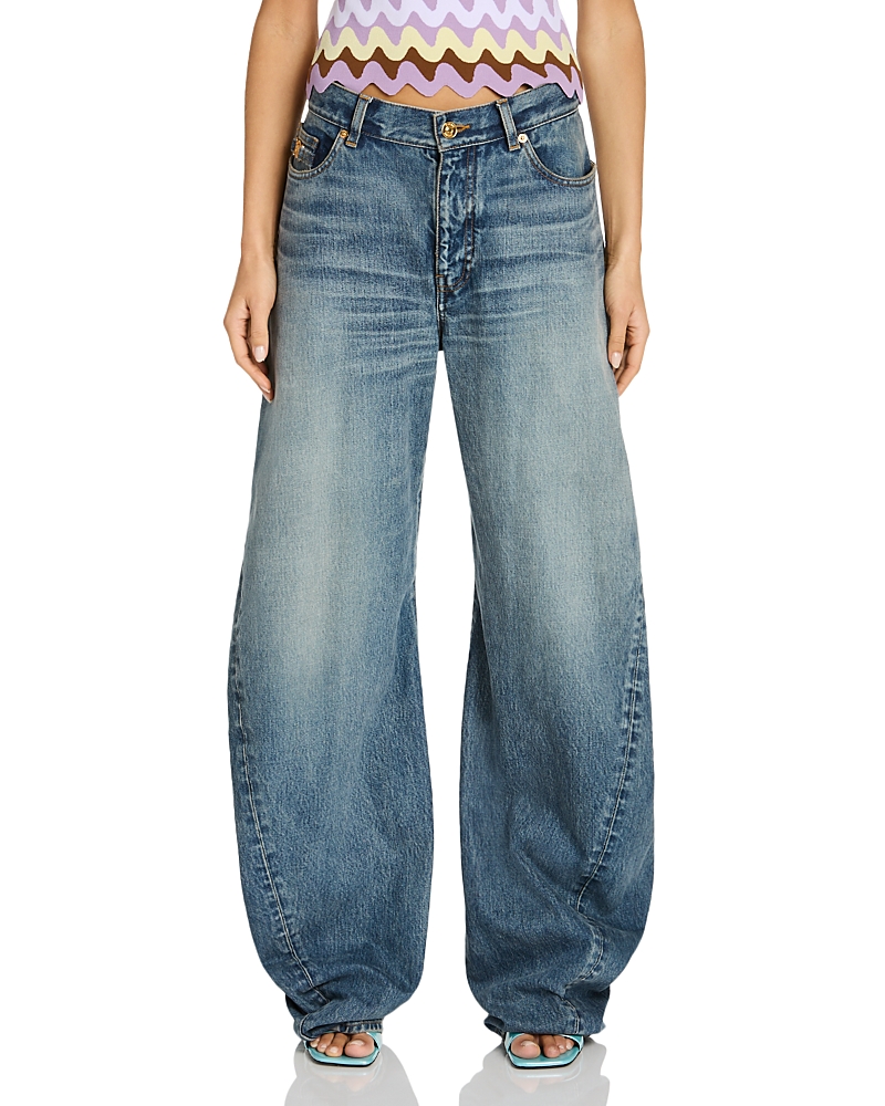 Versace Washed 2000s High Rise Barrel Jeans in Medium Blue