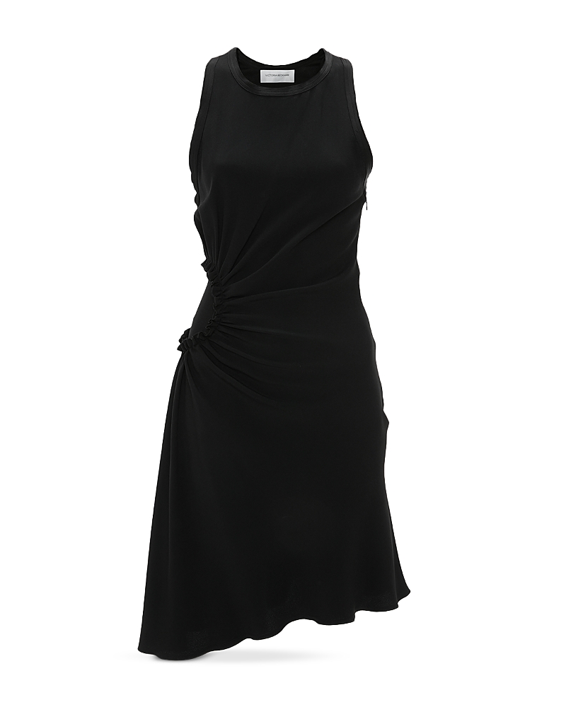 Victoria Beckham Womens Black Slash-neck Ruched Woven-midi Dress In Black