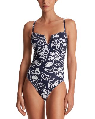 Printed Over The Shoulder One Piece Swimsuit