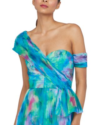 Davina Printed Pleated Asymmetric Gown