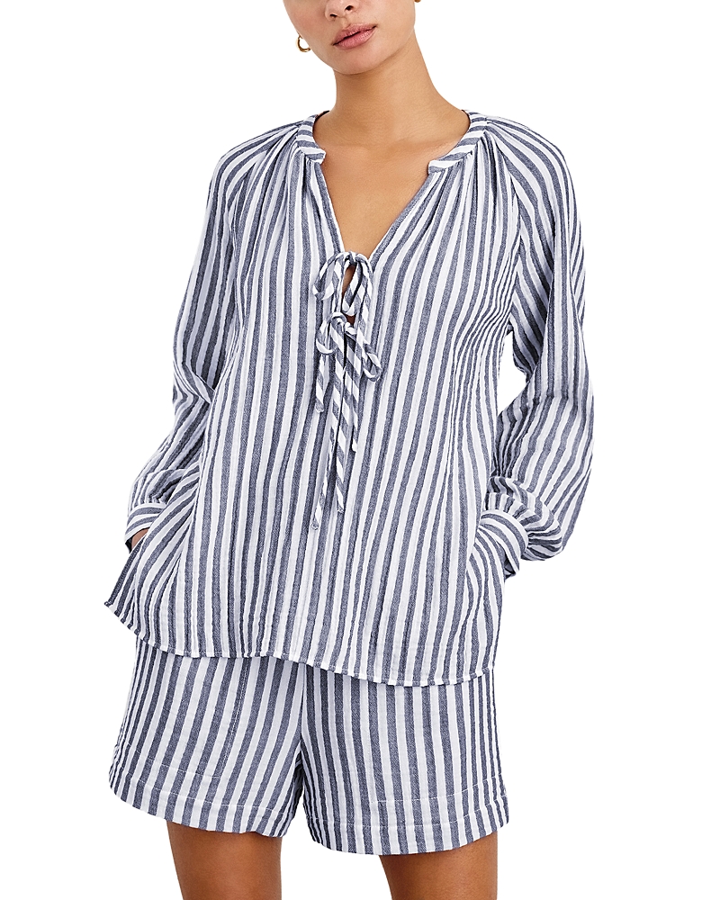 Rails Brielle Stripe Organic Cotton Gauze Tie Neck Top In Admiral Stripe