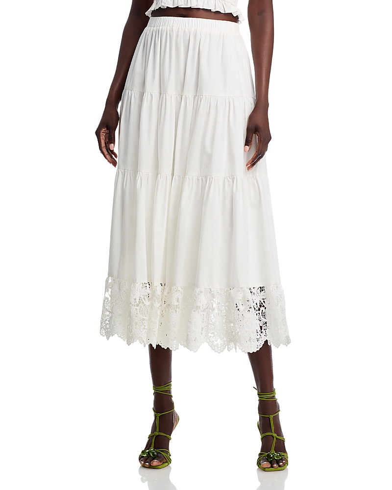 AQUA TIERED POPLIN MIDI SKIRT - EXCLUSIVE