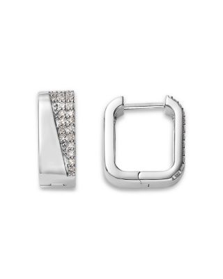 Diamond Micropav&eacute; Huggie Hoop Earrings in 14K White Gold, 0.2 tcw 