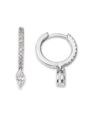 Diamond Marquis & Round Dangle Huggie Hoop Earrings in 14K White Gold, 0.37 tcw