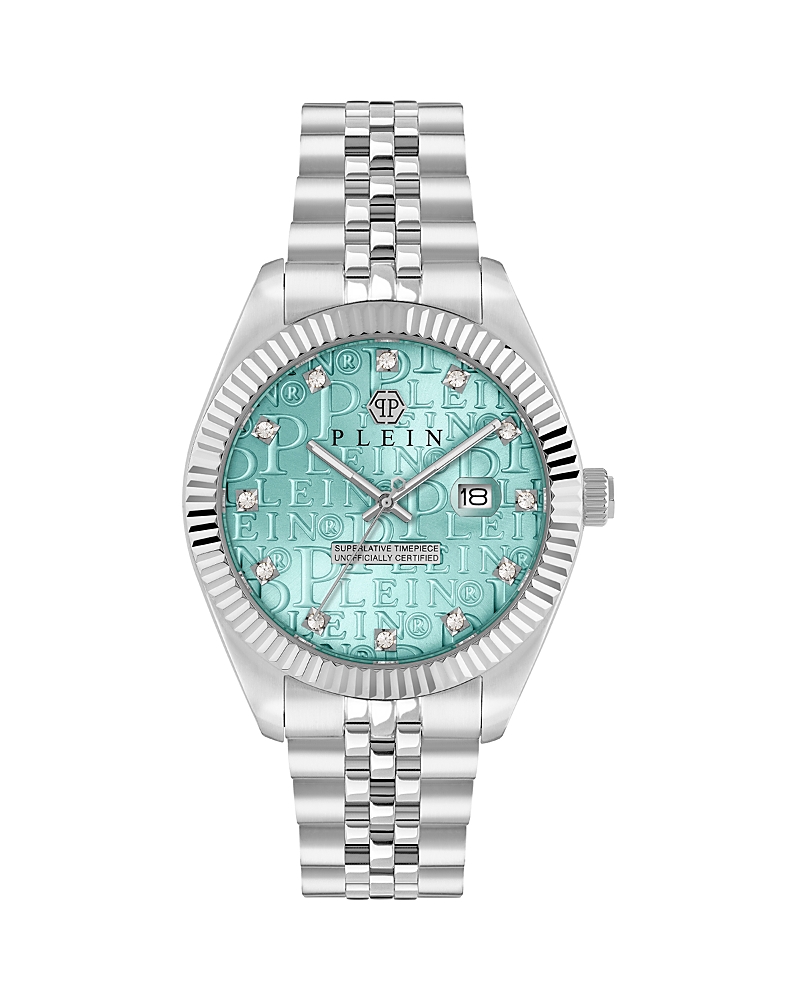 Philipp Plein Date Superlative Crystal Watch In Blue/silver
