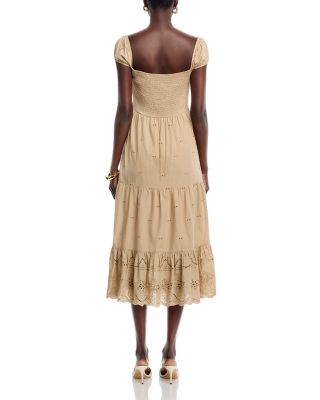 Eyelet Off The Shoulder Midi Dress