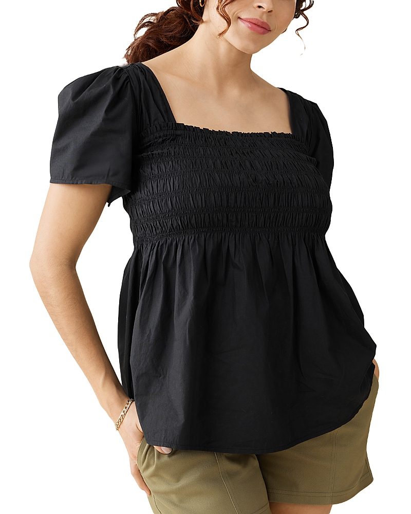 Ingrid & Isabel Short Sleeve Smocked Top In Black