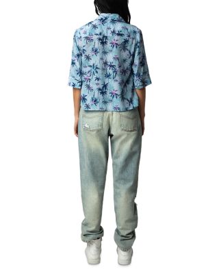 Telmos Sunset Palm Mist Print Silk Top