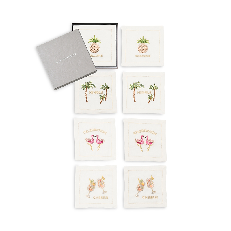 Kim Seybert Mingle Embroidered Cocktail Napkins, Set Of 8 In White/multi