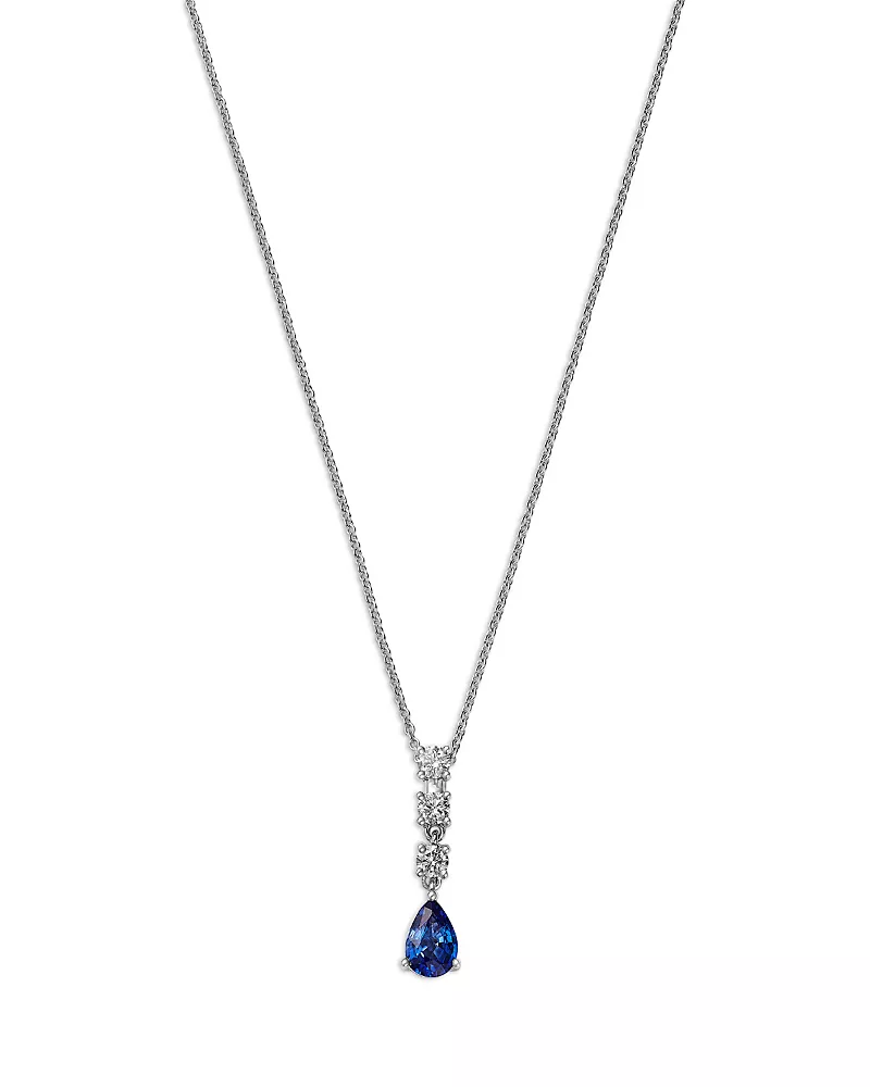 Bloomingdale's Fine Collection Sapphire & Diamond Linear Pendant Necklace in 14K White Gold, 20