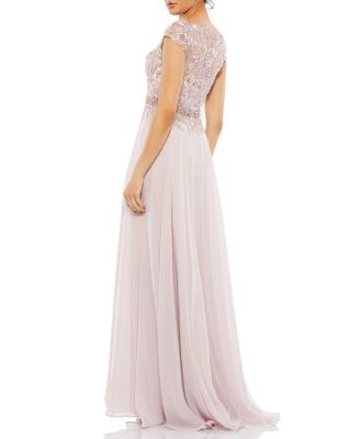 Embellished Cap Sleeve Bodice Flowy Gown