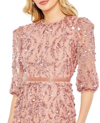 Sequined Elbow Sleeve Gown