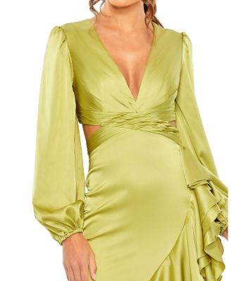 Cut Out Asymmetrical Ruffle Gown