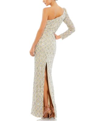Embellished One Shoulder Asymmetrical Gown