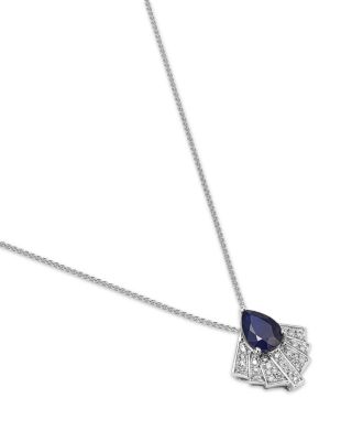 Blue Sapphire & Diamond Pendant Necklace in 14K White Gold 