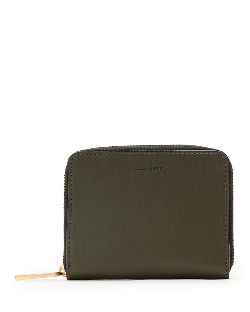Allsaints Lena Hex Leather Zip Wallet In Military Green