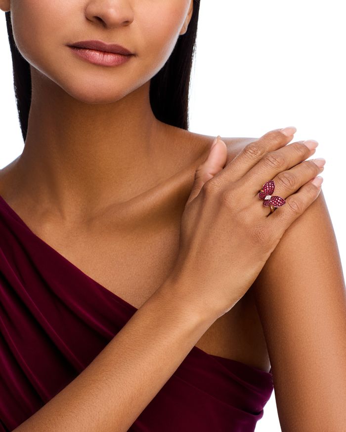 Ruby & Diamond Butterfly Ring in 14K Rose Gold