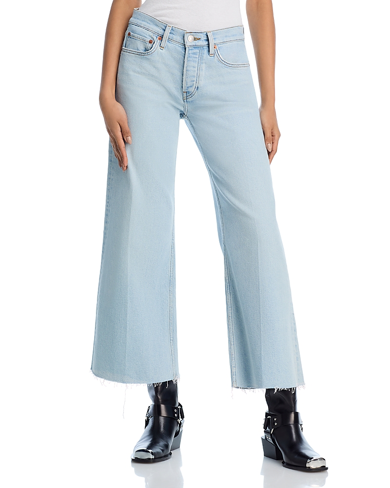 Re/done Mid Rise Wide Leg Ankle Jeans In Ola Indigo In Blue