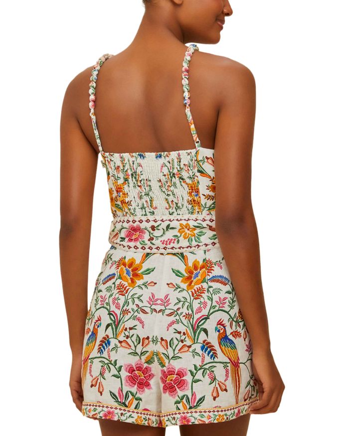 Delicate Forest Off White Linen Romper Swim Cover-Up